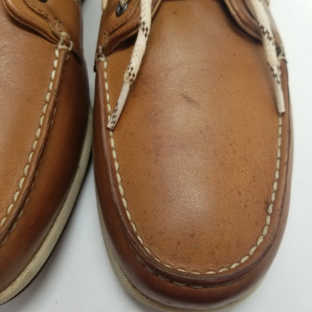 Clarks Rock Men Sz 9.5 Tan Leather Boat Dock Deck Shoe Slip On Lace Up Moccasin